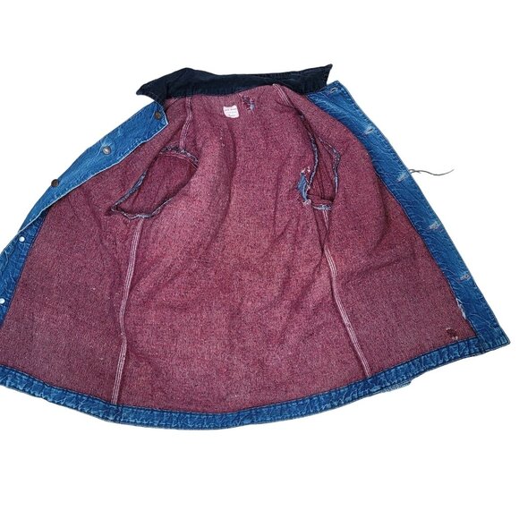 Vintage Big Mac Chore Coat Denim Jean Jacket Blanket Lined Union Made Distressed - Picture 7 of 11